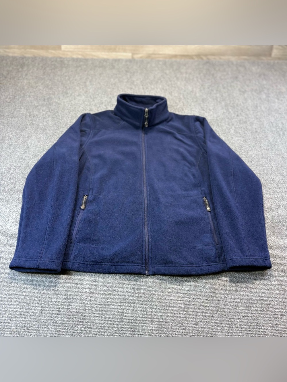 North End Womens Size XL Navy Blue Full-Zip Fleece Zip Pocket Long Jacket.
